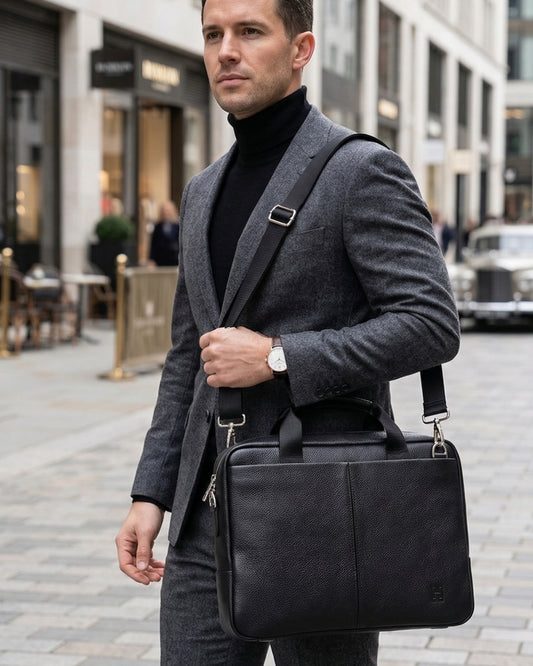 The Manhattan Workbag - Hideclusive Premium Leather Executive Briefcase & Messenger Bag | Fits 15" Laptop | Black & Coffee