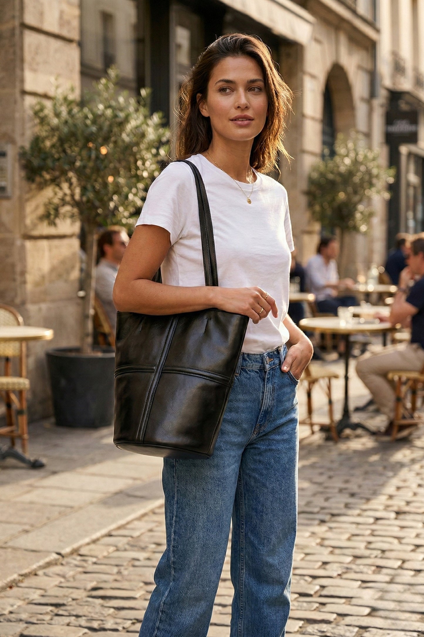 VERONA - The Signature Leather Bucket Tote | 100% Cowhide Leather Bucket Bag | Large Capacity Everyday Shoulder Tote | Wine Red & Black