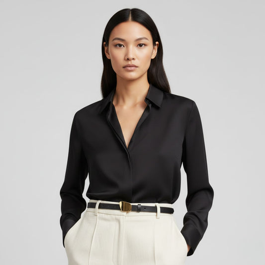 Women's Slim Genuine Leather Belt, Abstract Design Gold Buckle