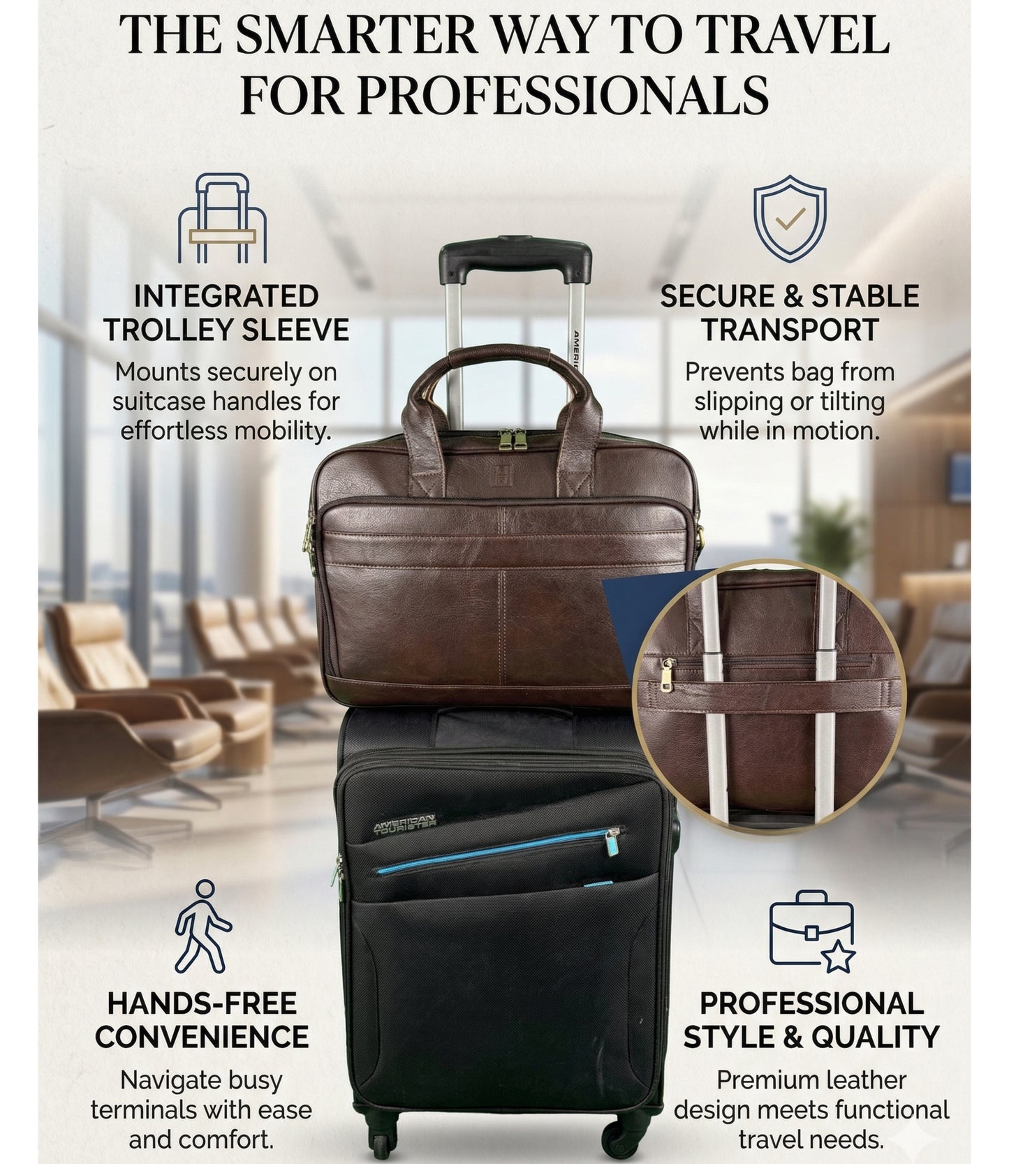 The Executive Genuine Leather Briefcase by Hideclusive | Men's Genuine Leather Briefcase | Premium Laptop Messenger Bag & Travel Portfolio | Black