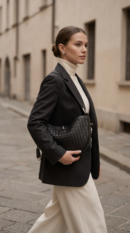 The Crescent Woven Leather Crossbody Bag for Women | Top Grain Cowhide | Hideclusive