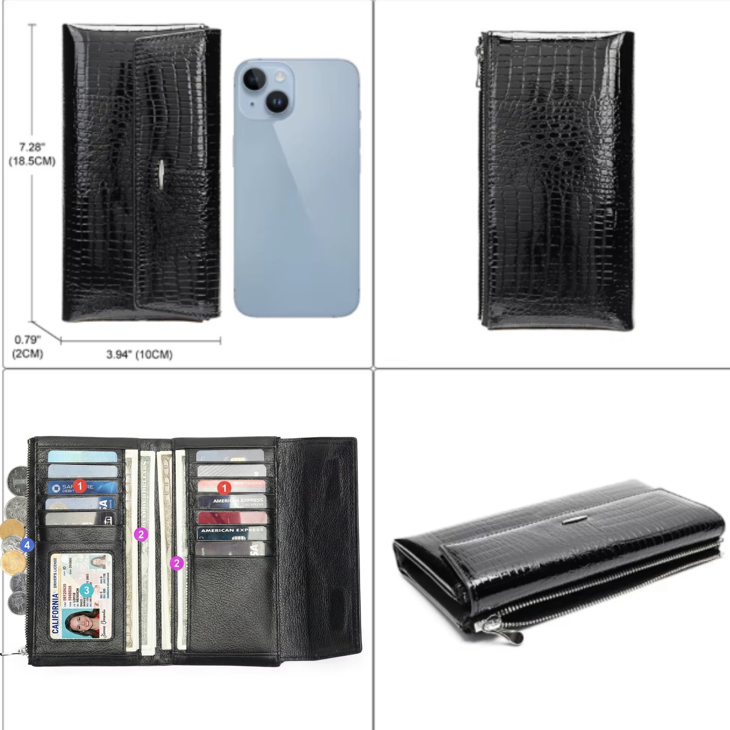 Hideclusive Women's Luxury Crocodile Embossed Leather Long Wallet & Clutch