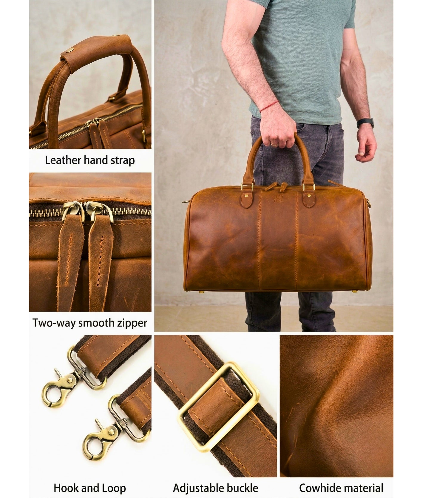 The Escape - Hideclusive Leather Weekend Escape Duffle Bag | Vintage Crazy Horse Cowhide | Short Trip Travel Luggage