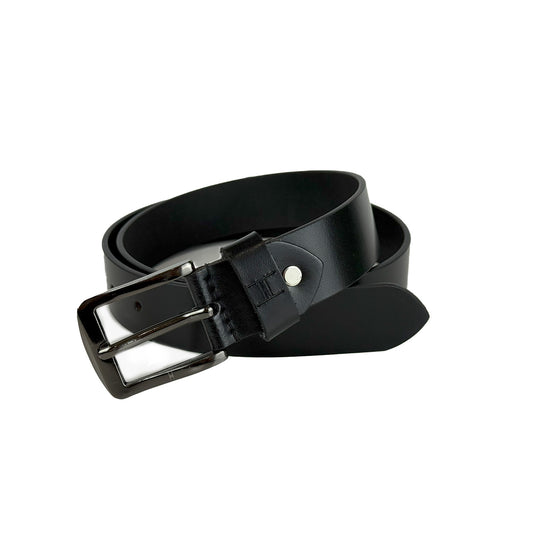 Hideclusive Premium Full-Grain Genuine Leather Belt, Handcrafted, Black, Chrome Buckle, Buff Leather, 40mm Width