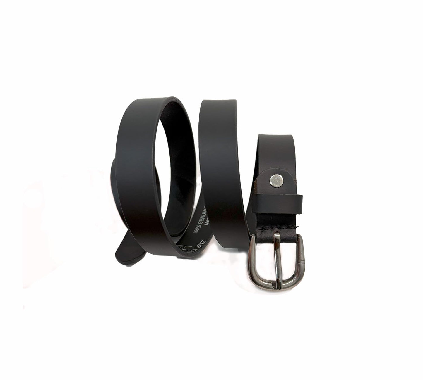 Hideclusive Classic Black Leather Belt for Women, Metal Buckle