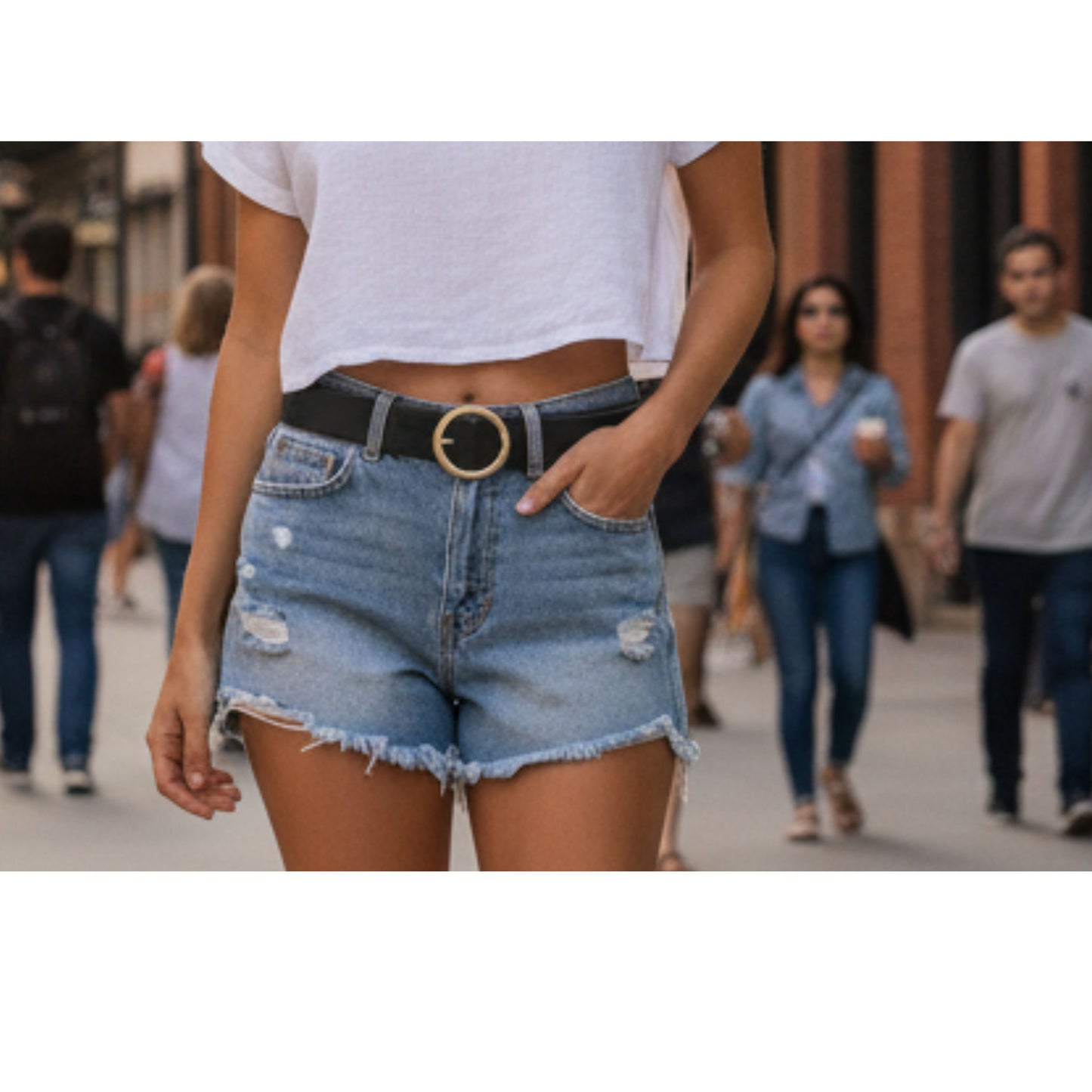 Hideclusive Women's Premium Cowhide Leather Belt, Round Golden Pin Buckle