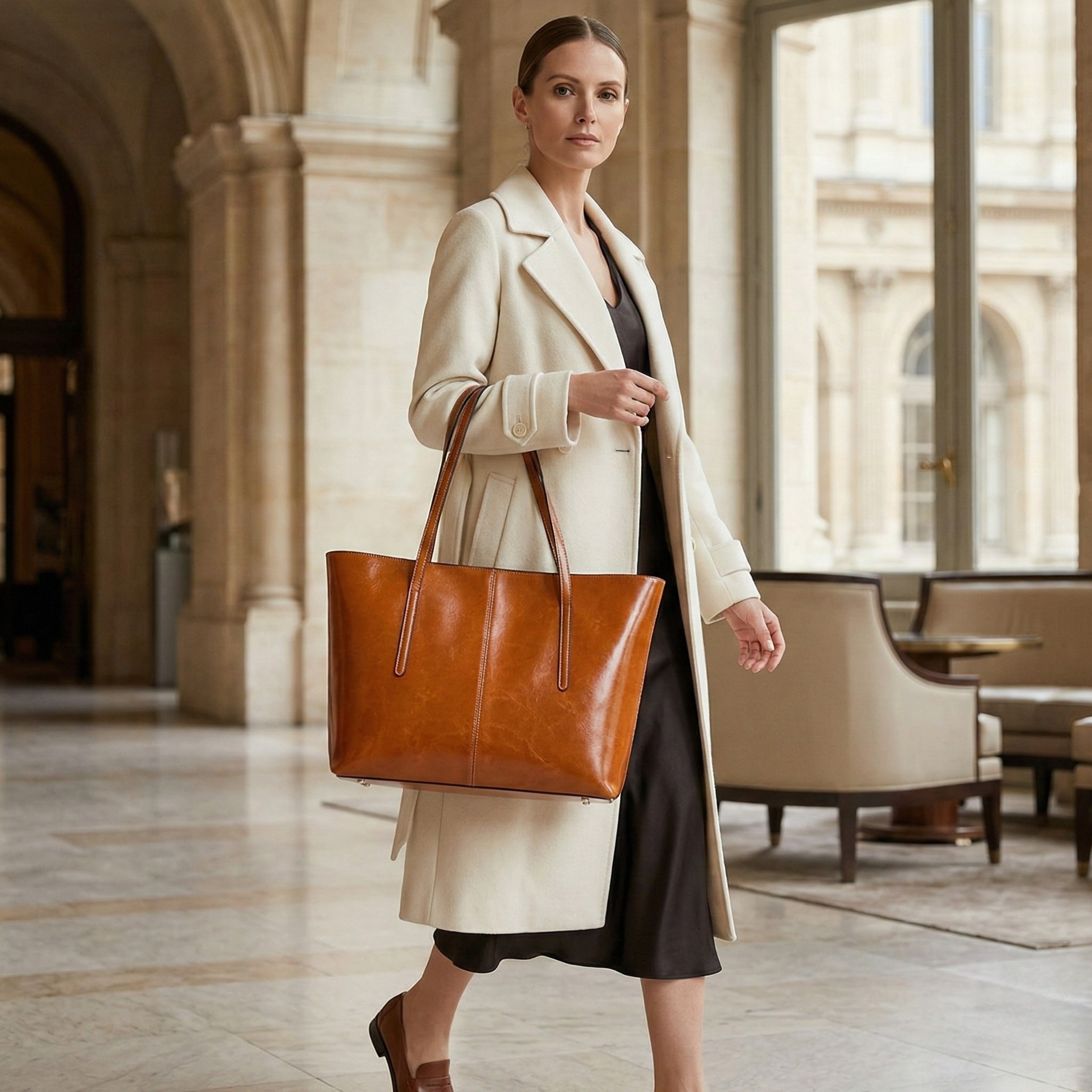 Clara Minimalist Leather Tote Bag for Women | Genuine Cowhide