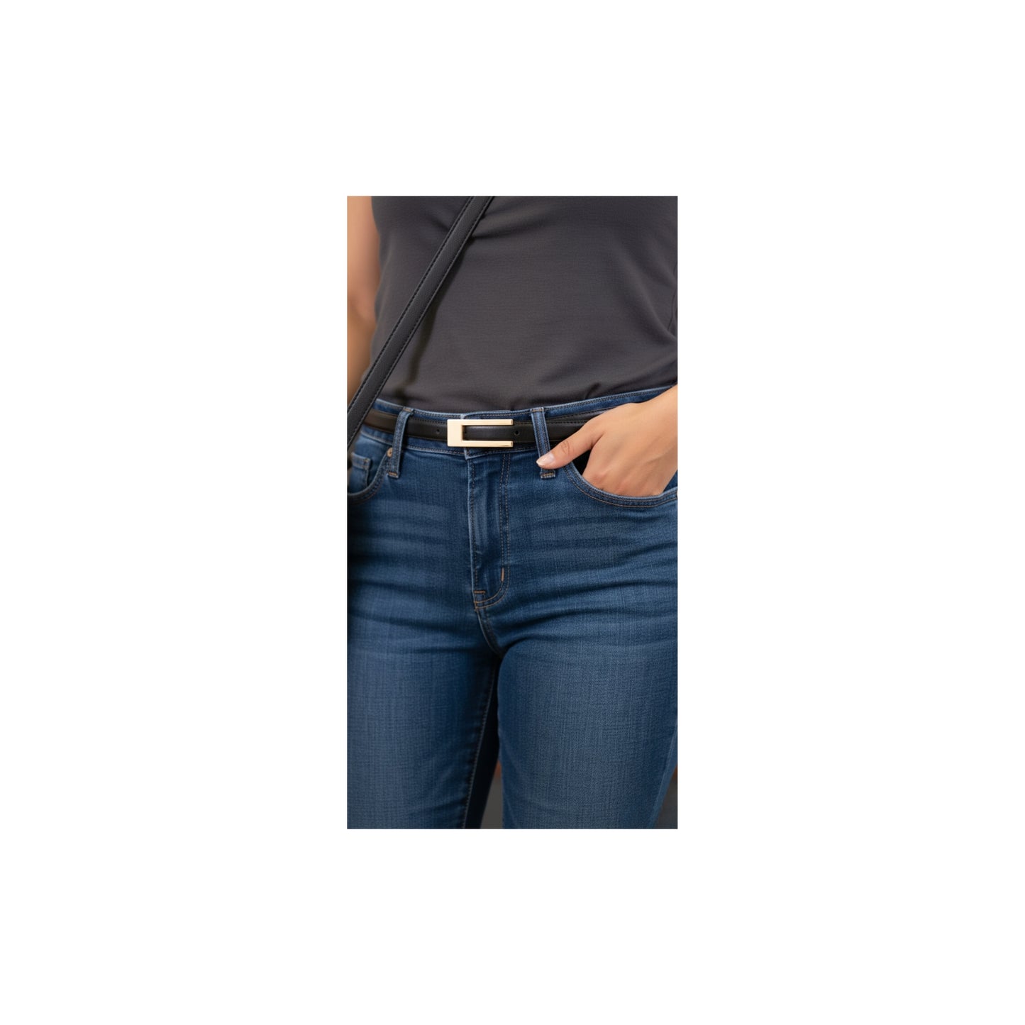 Hideclusive Women's Thin Leather Belt with U-Buckle