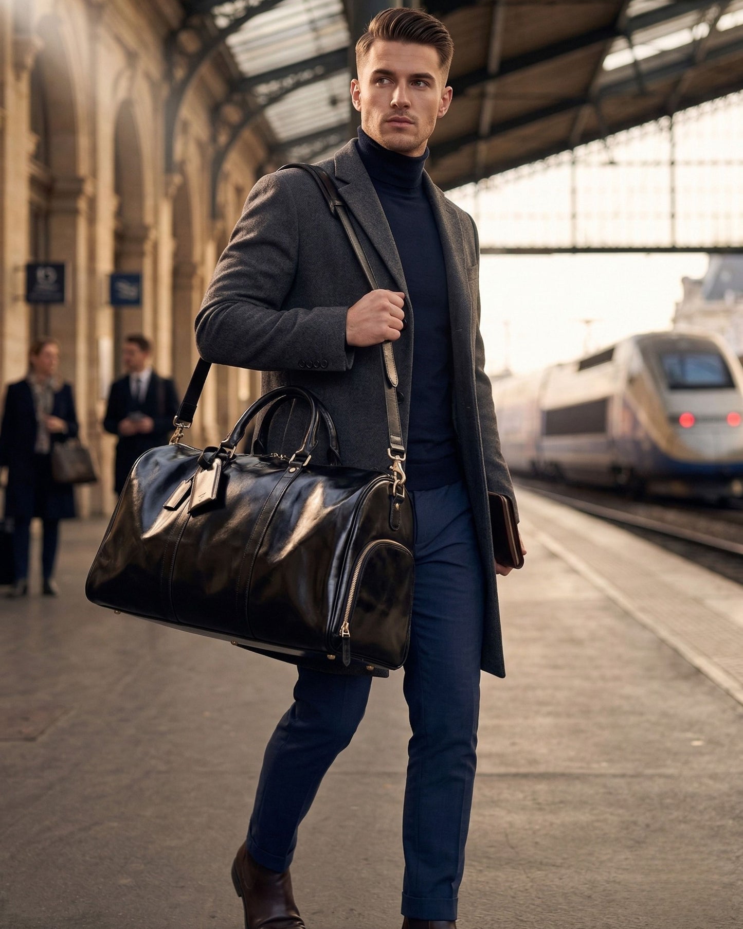 The Weekender - Hideclusive Men's Crazy Horse Leather Travel Duffel Bag | Crazy Horse Leather Weekender with Shoe Compartment | Large Carry-On Luggage (60cm)