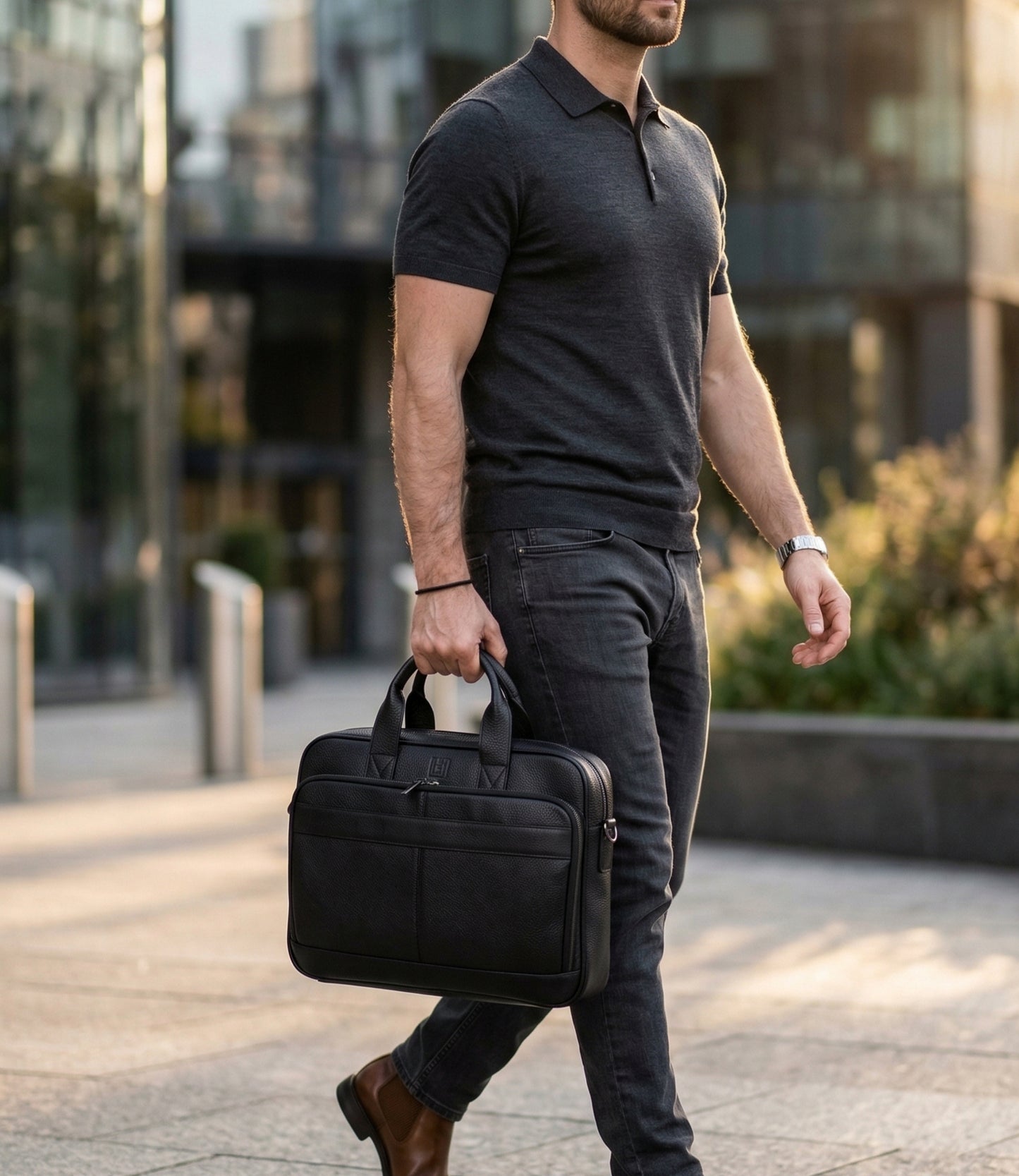 The Executive Genuine Leather Briefcase by Hideclusive | Men's Genuine Leather Briefcase | Premium Laptop Messenger Bag & Travel Portfolio | Coffee | Hideclusive