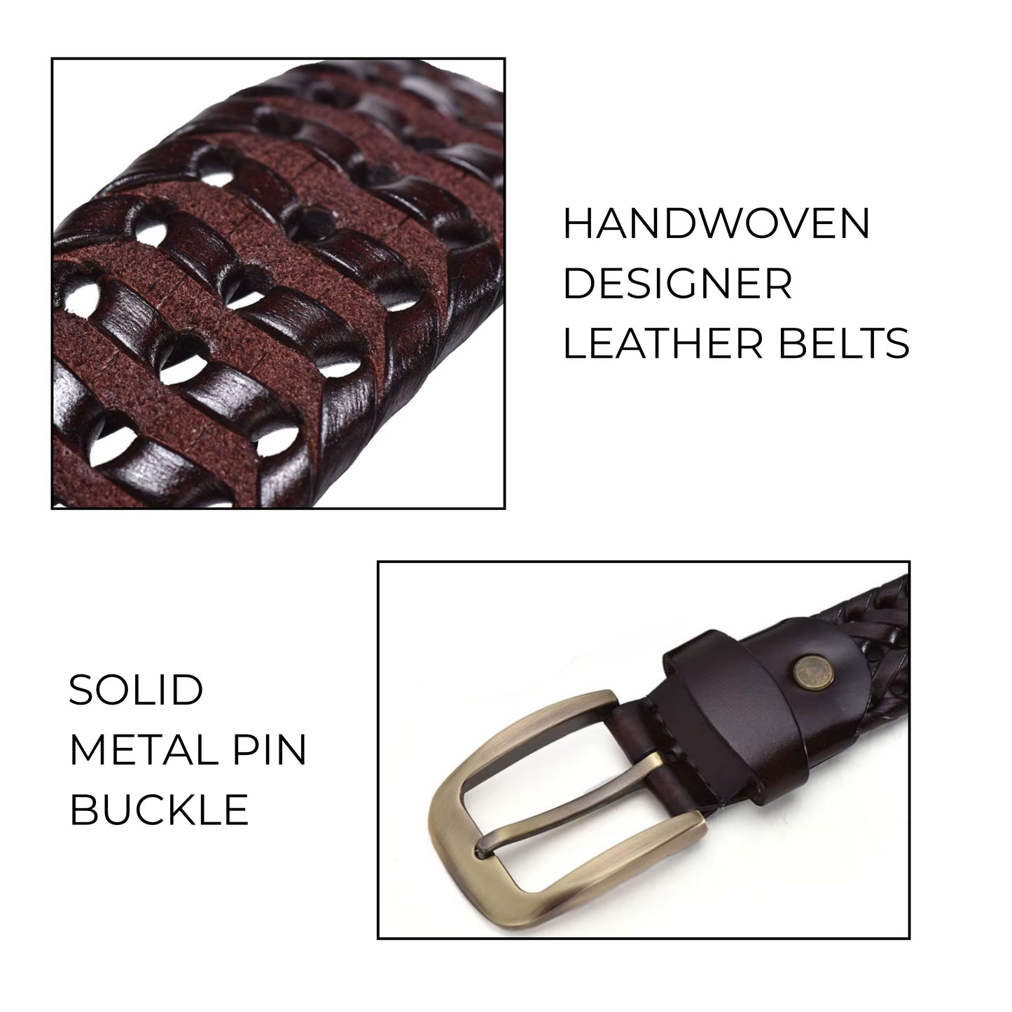 Hideclusive Men's Premium Woven Leather Belt, Designer Handcrafted Belt