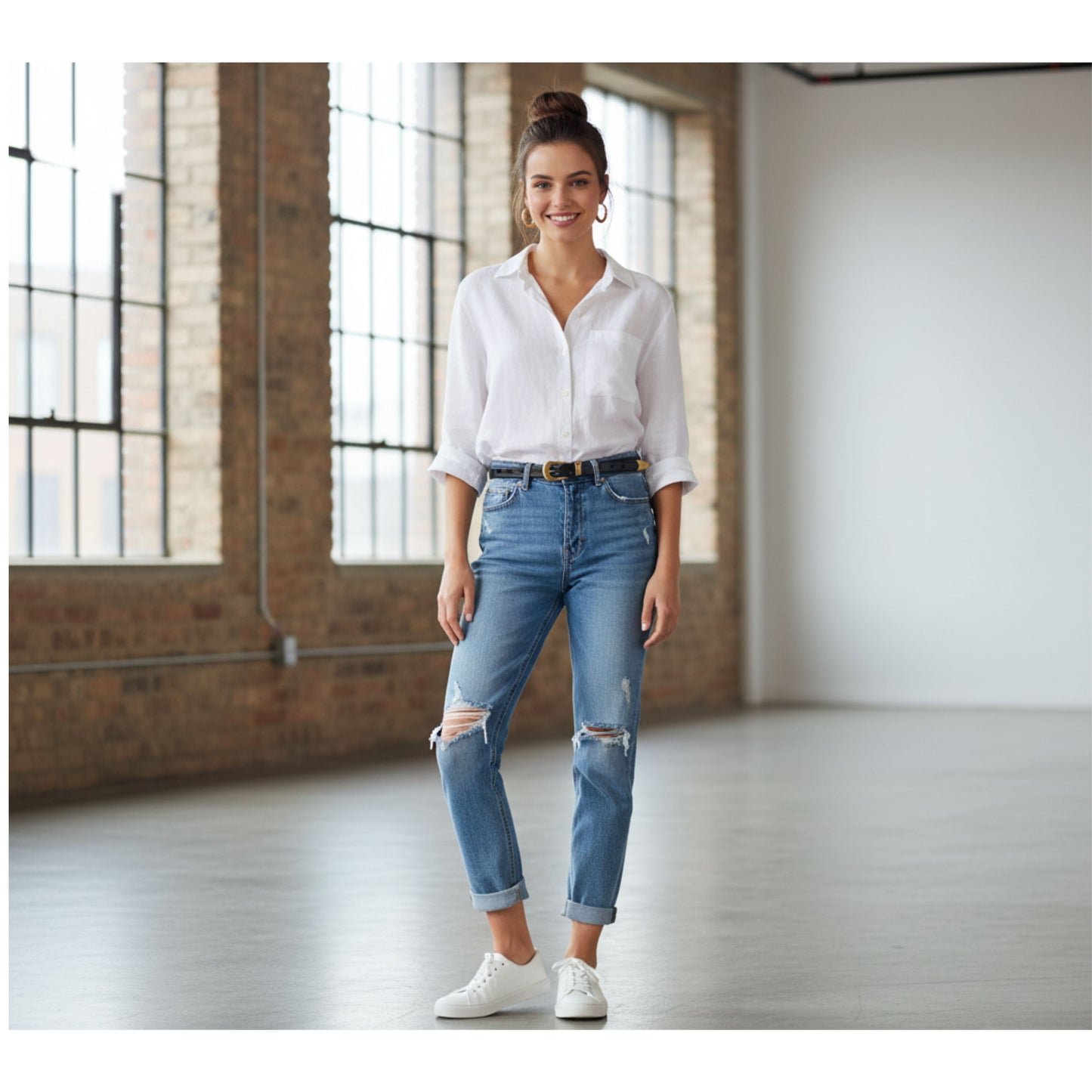 Hideclusive Premium Top-Grain Cowhide Leather Skinny Belt for Women – Elegant Rounded Gold Buckle & Metal Tip