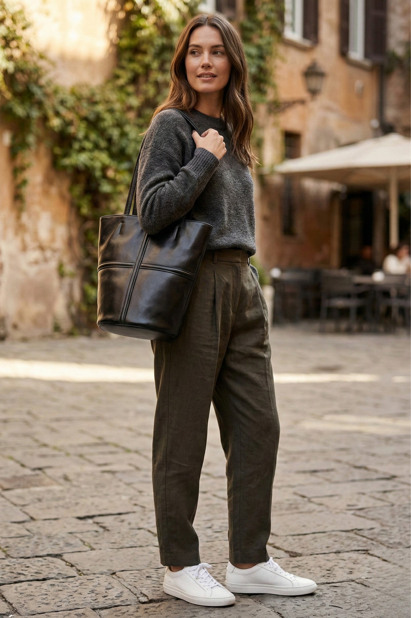 VERONA - The Signature Leather Bucket Tote | 100% Cowhide Leather Bucket Bag | Large Capacity Everyday Shoulder Tote | Wine Red & Black