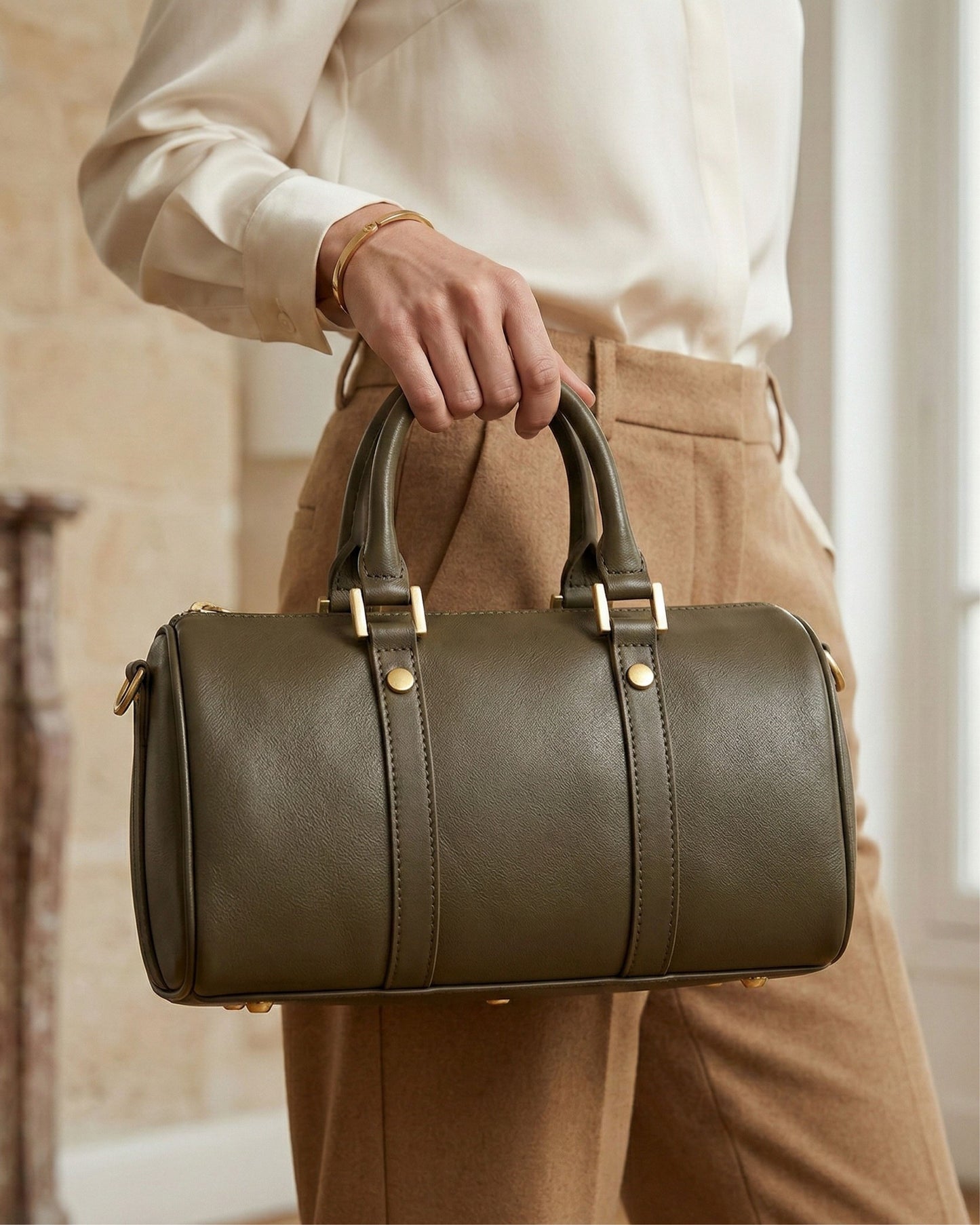 The Duffy - Premium Top Grain Leather Cylinder Duffle Bag - Versatile Women's Work-to-Weekend Crossbody Handbag