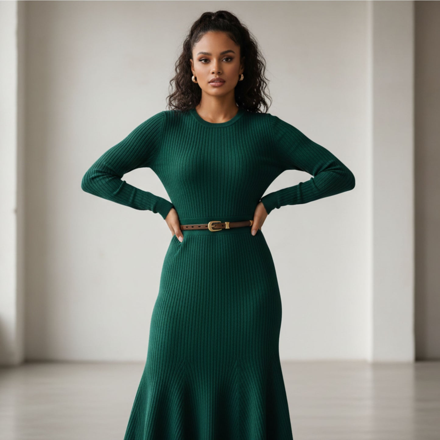 Hideclusive Premium Top-Grain Cowhide Leather Skinny Belt for Women – Elegant Rounded Gold Buckle & Metal Tip