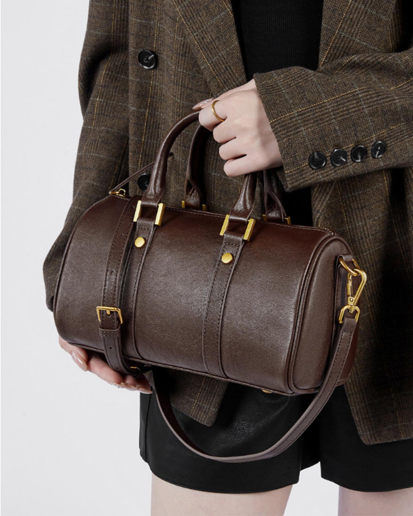 The Duffy - Premium Top Grain Leather Cylinder Duffle Bag - Versatile Women's Work-to-Weekend Crossbody Handbag