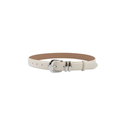 White belt with a silver buckle on a white background