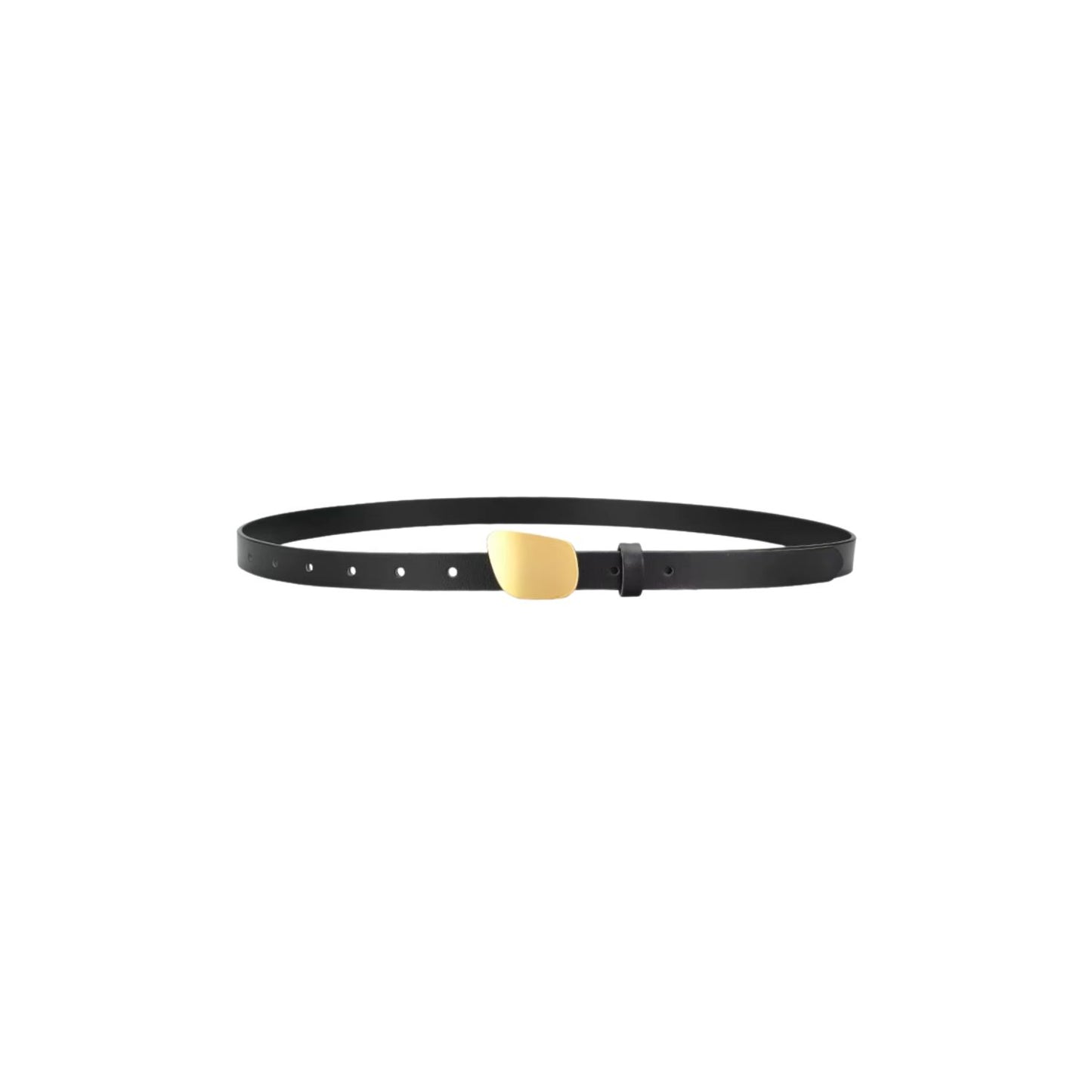 Black belt with a gold buckle on a white background