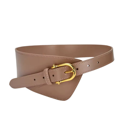 Brown belt with a gold buckle on a white background