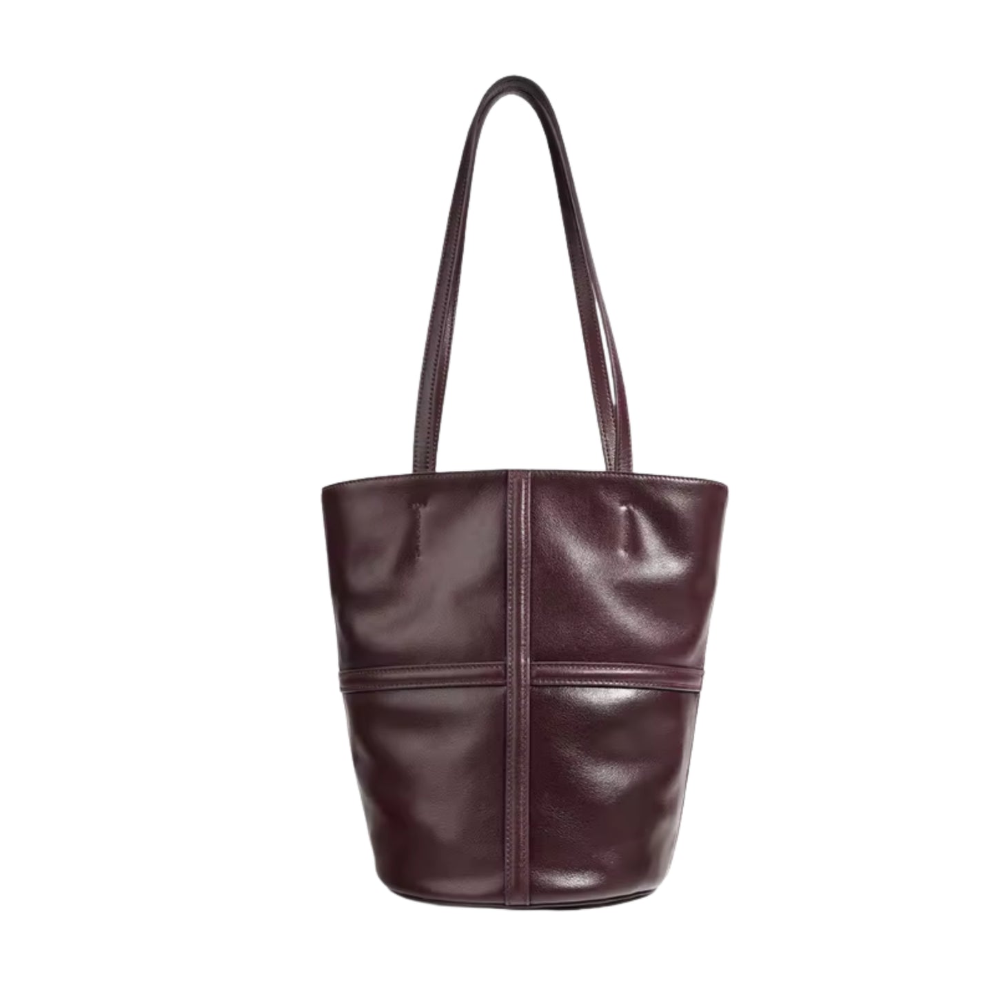 Brown leather tote bag on a white background