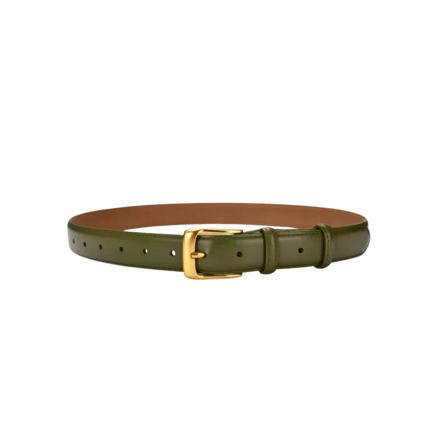 Green belt with a gold buckle on a white background