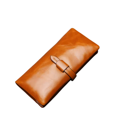 Hideclusive Women’s Signature Oil Wax Cowhide Leather Clutch – Premium Long Wallet & Purse