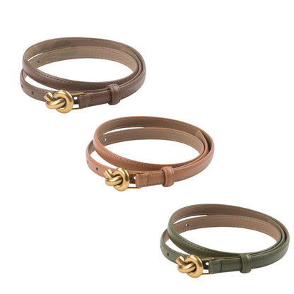 Top-Grain Leather Slim Belt for Women | Gold Knot Buckle | Adjustable | Hideclusive