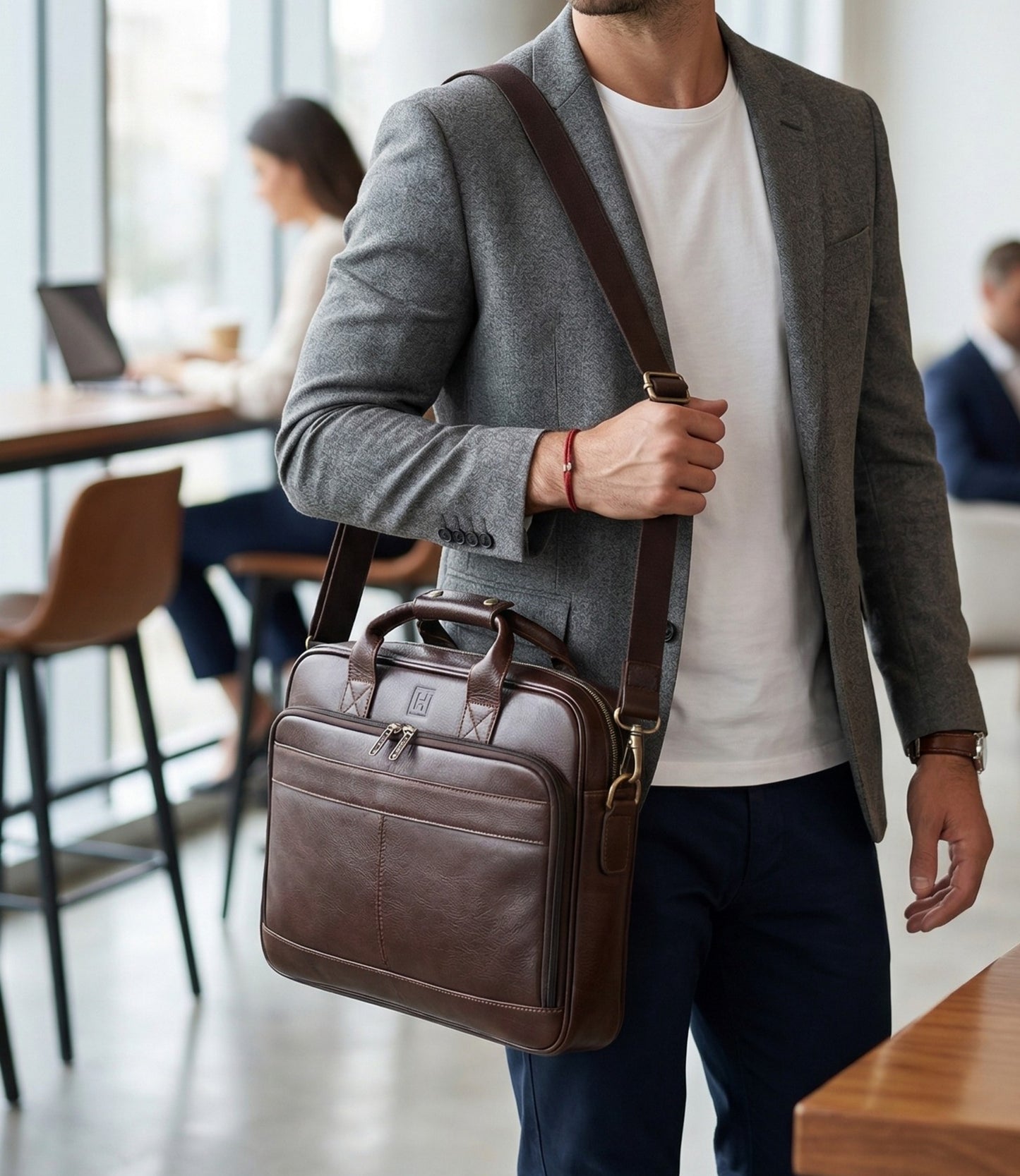 The Executive Genuine Leather Briefcase by Hideclusive | Men's Genuine Leather Briefcase | Premium Laptop Messenger Bag & Travel Portfolio | Coffee | Hideclusive