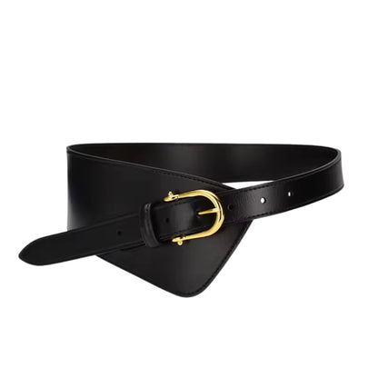 Black belt with a gold buckle on a white background