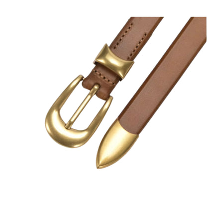 Top-Grain Leather Skinny Belt for Women | Rounded Gold Buckle | Cowhide | Hideclusive