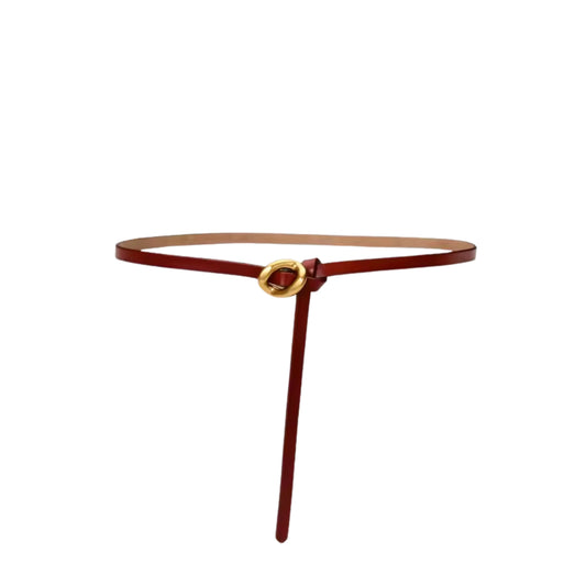 Hideclusive Women's Genuine Leather Skinny Belt with Gold Tear Drop Buckle, 1cm Thin Cowhide Waistband