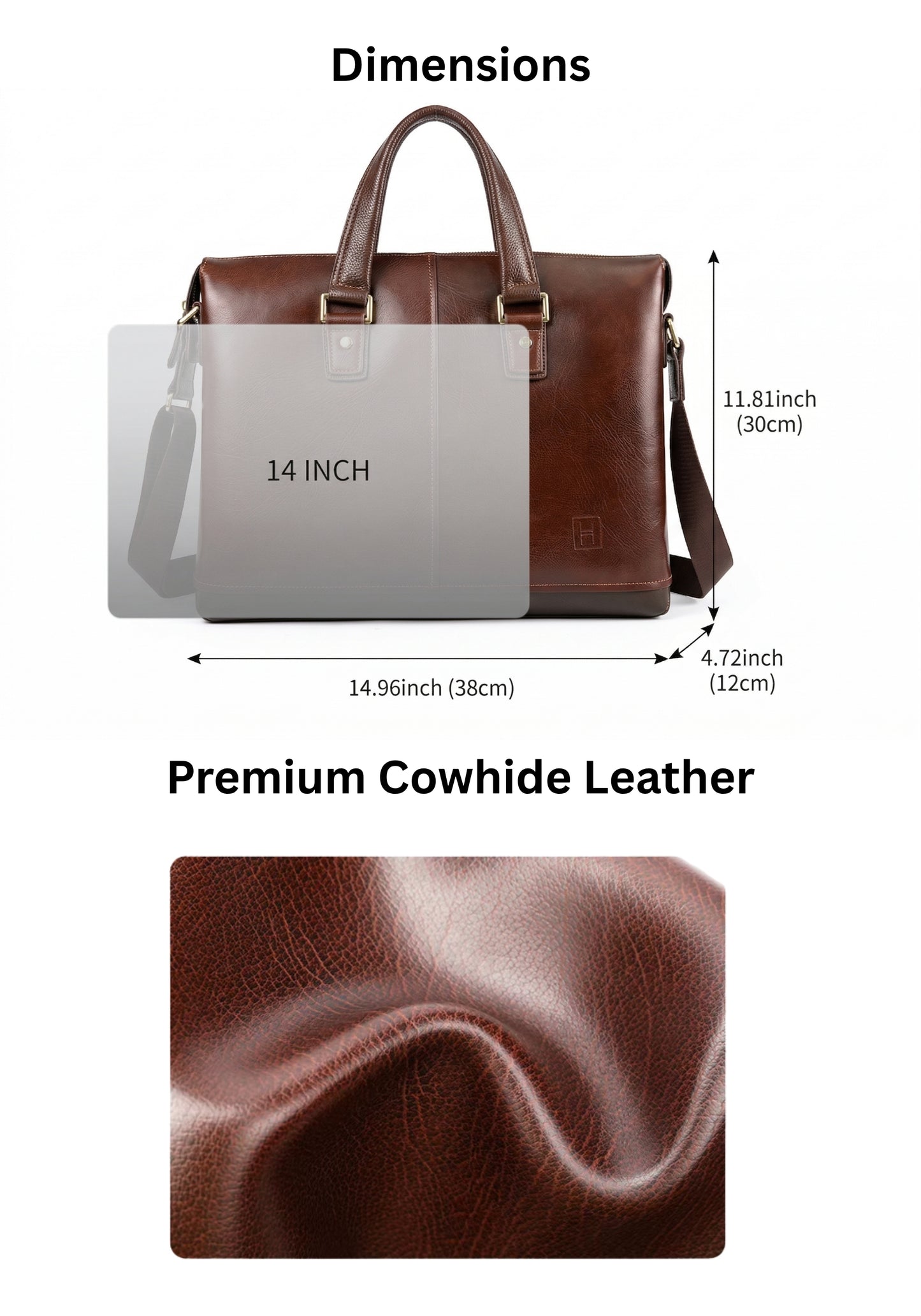 Hideclusive Vintage Cowhide Leather Briefcase for Men | Durable Casual Laptop Messenger Bag