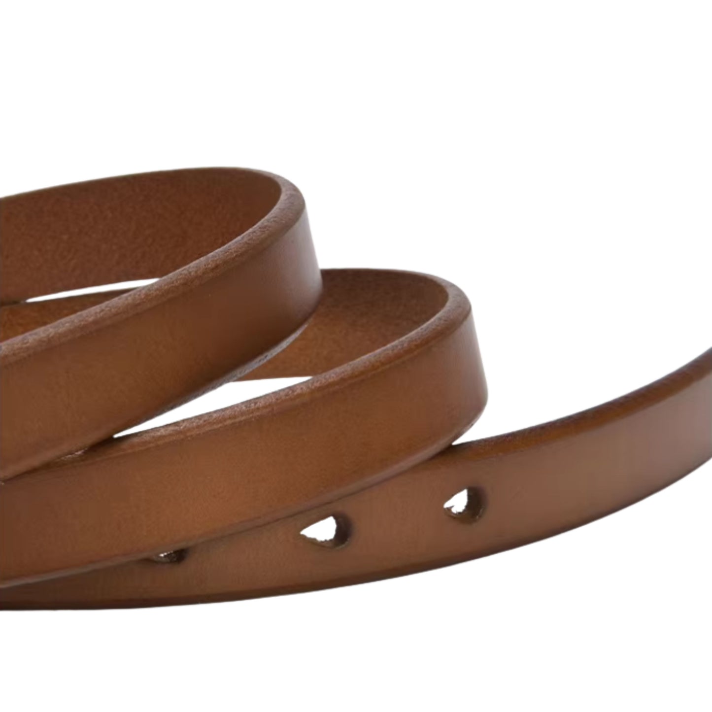 Hideclusive Premium Top-Grain Cowhide Leather Skinny Belt for Women – Elegant Rounded Gold Buckle & Metal Tip