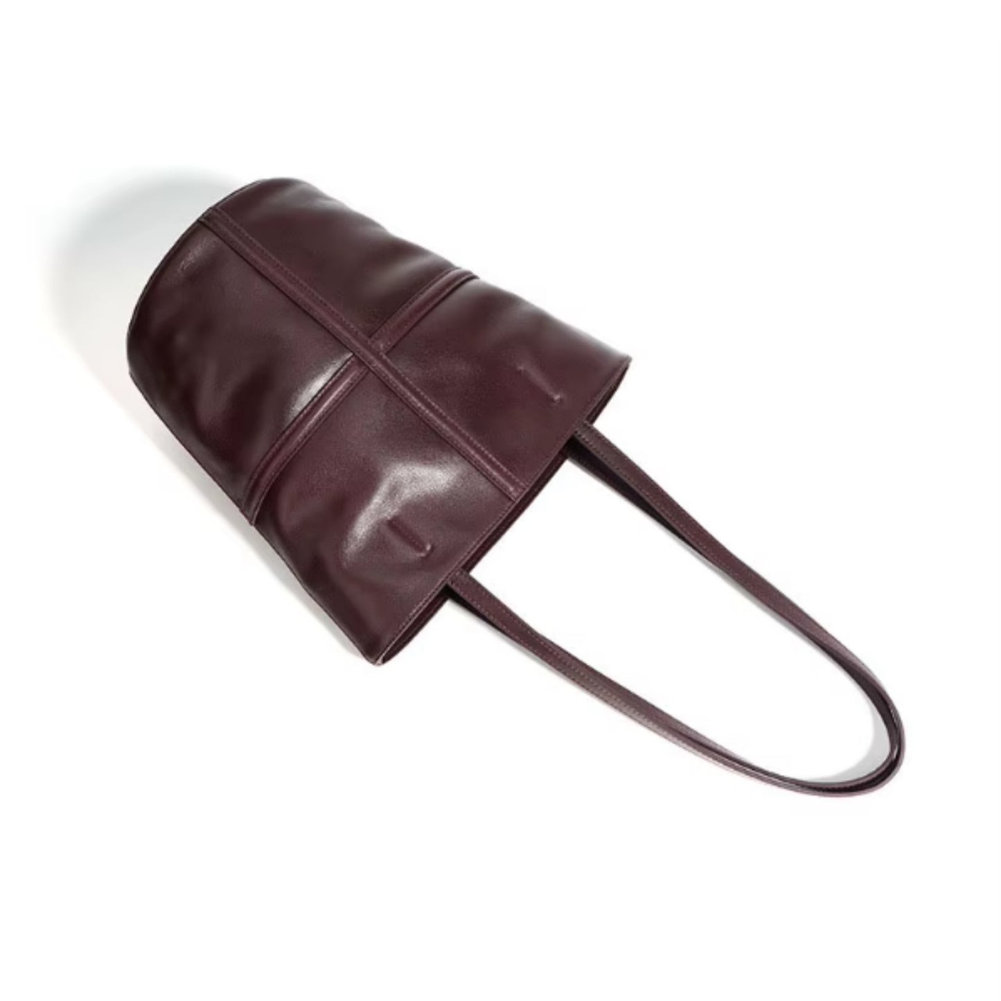 VERONA - The Signature Leather Bucket Tote | 100% Cowhide Leather Bucket Bag | Large Capacity Everyday Shoulder Tote | Wine Red & Black