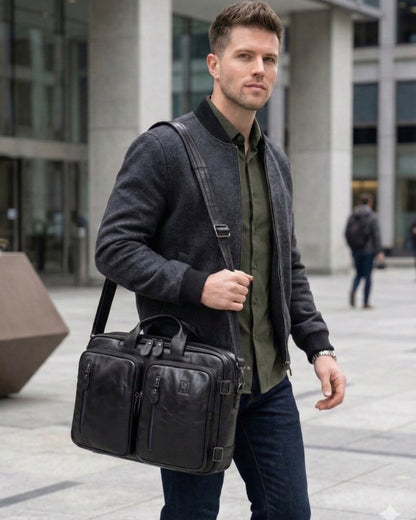Men's Leather Convertible Briefcase Backpack | Genuine Leather 15" Laptop Bag | Hideclusive