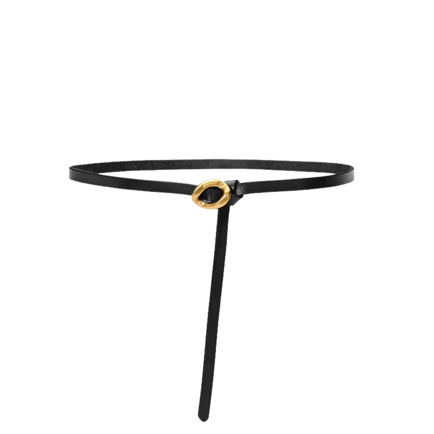 Black belt with a gold buckle on a white background