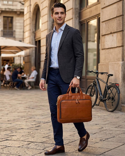Vintage Leather Messenger Briefcase for Men | 15" Professional Laptop Bag | Hideclusive