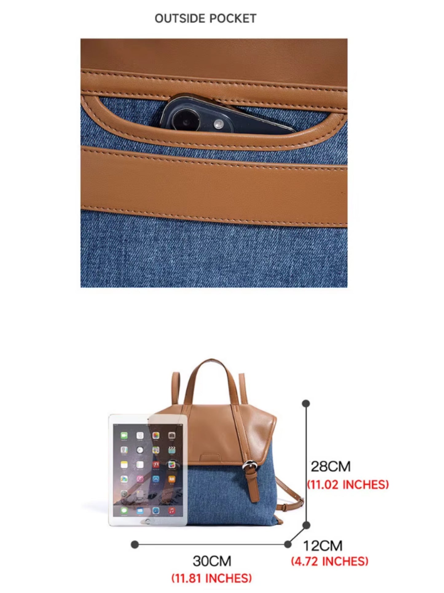The Urban Voyager Backpack Tote - 100% Cowhide Leather & Denim Convertible Backpack Tote | Women's Top Handle Handbag