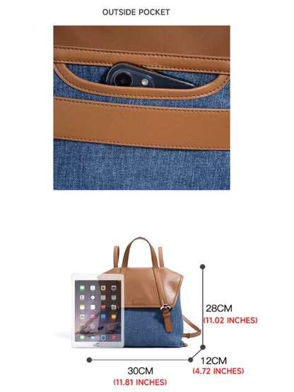 The Urban Voyager Convertible Leather Backpack Tote for Women | Cowhide & Denim | Hideclusive