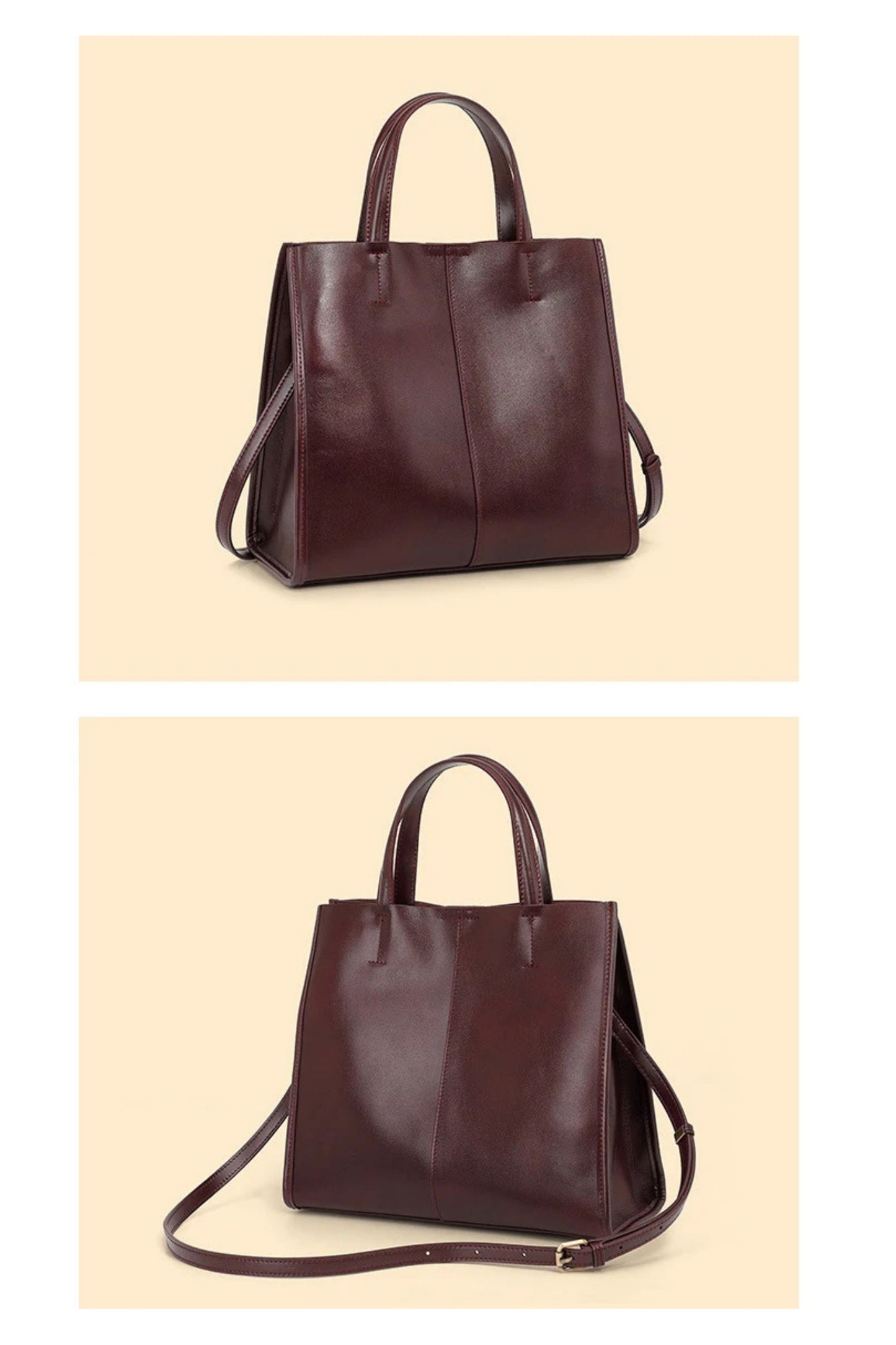 The Vesper Leather Tote | Genuine Cowhide Structured Shoulder Bag