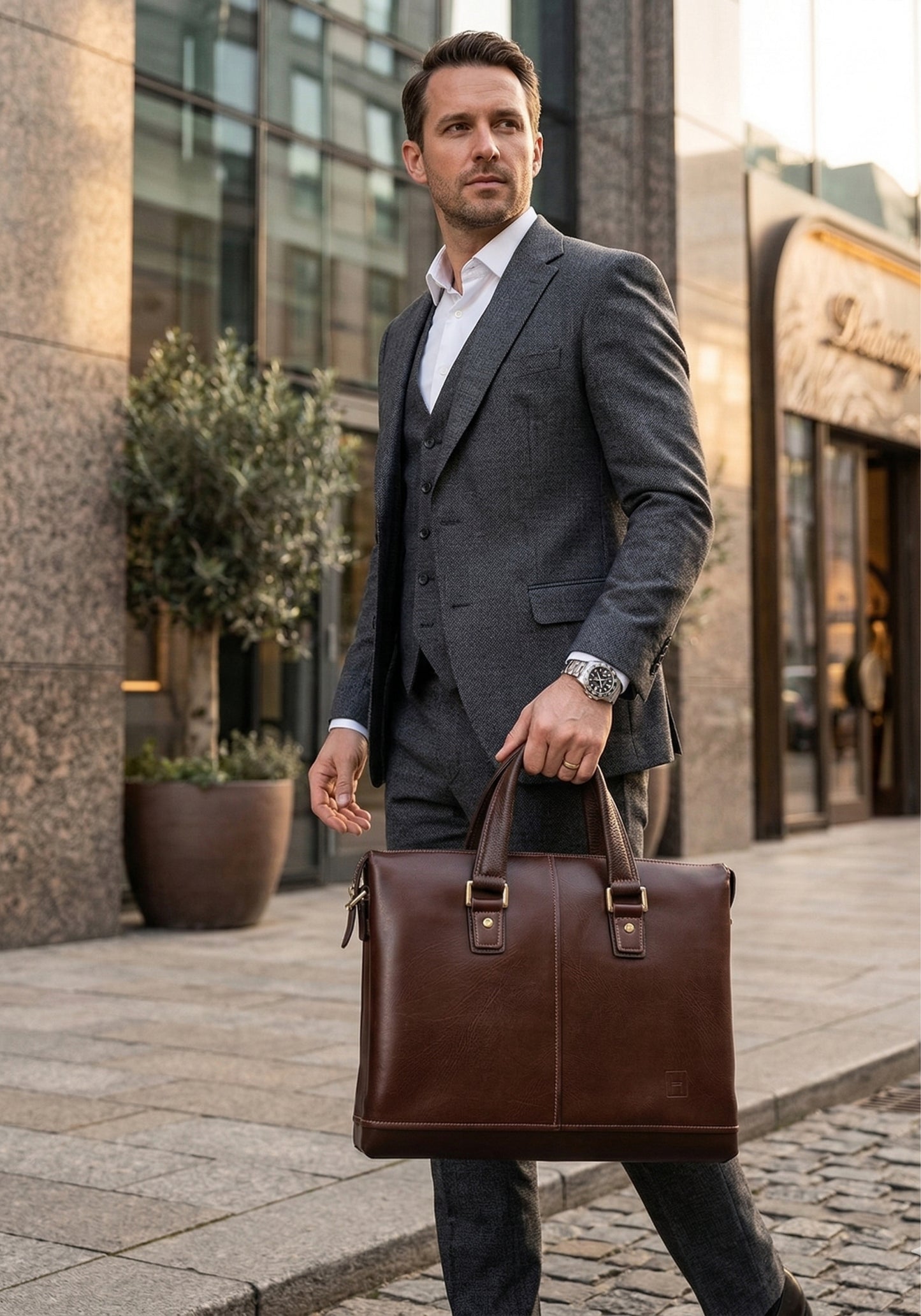 Hideclusive Vintage Cowhide Leather Briefcase for Men | Durable Casual Laptop Messenger Bag