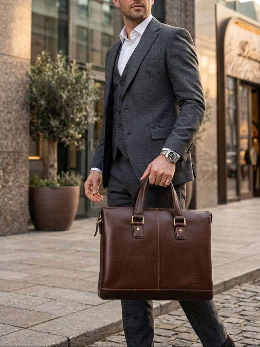 Vintage Leather Briefcase for Men | Cowhide Casual Laptop Messenger Bag | Hideclusive