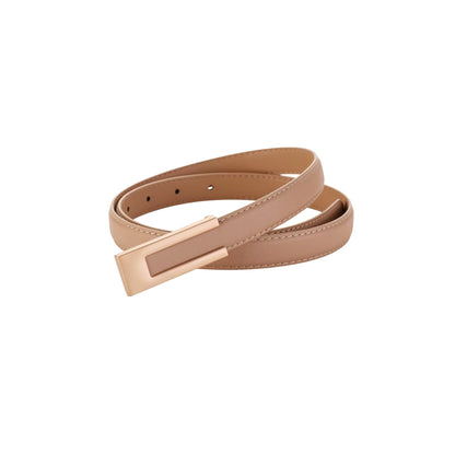 Beige belt with a gold buckle on a white background