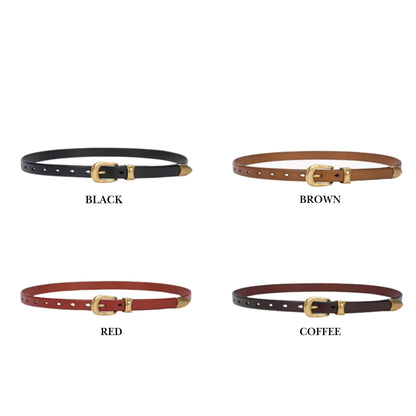 Top-Grain Leather Skinny Belt for Women | Rounded Gold Buckle | Cowhide | Hideclusive