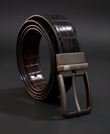 Reversible Crocodile Print Leather Belt for Men | 35mm | Black & Brown | Chrome Buckle | Hideclusive