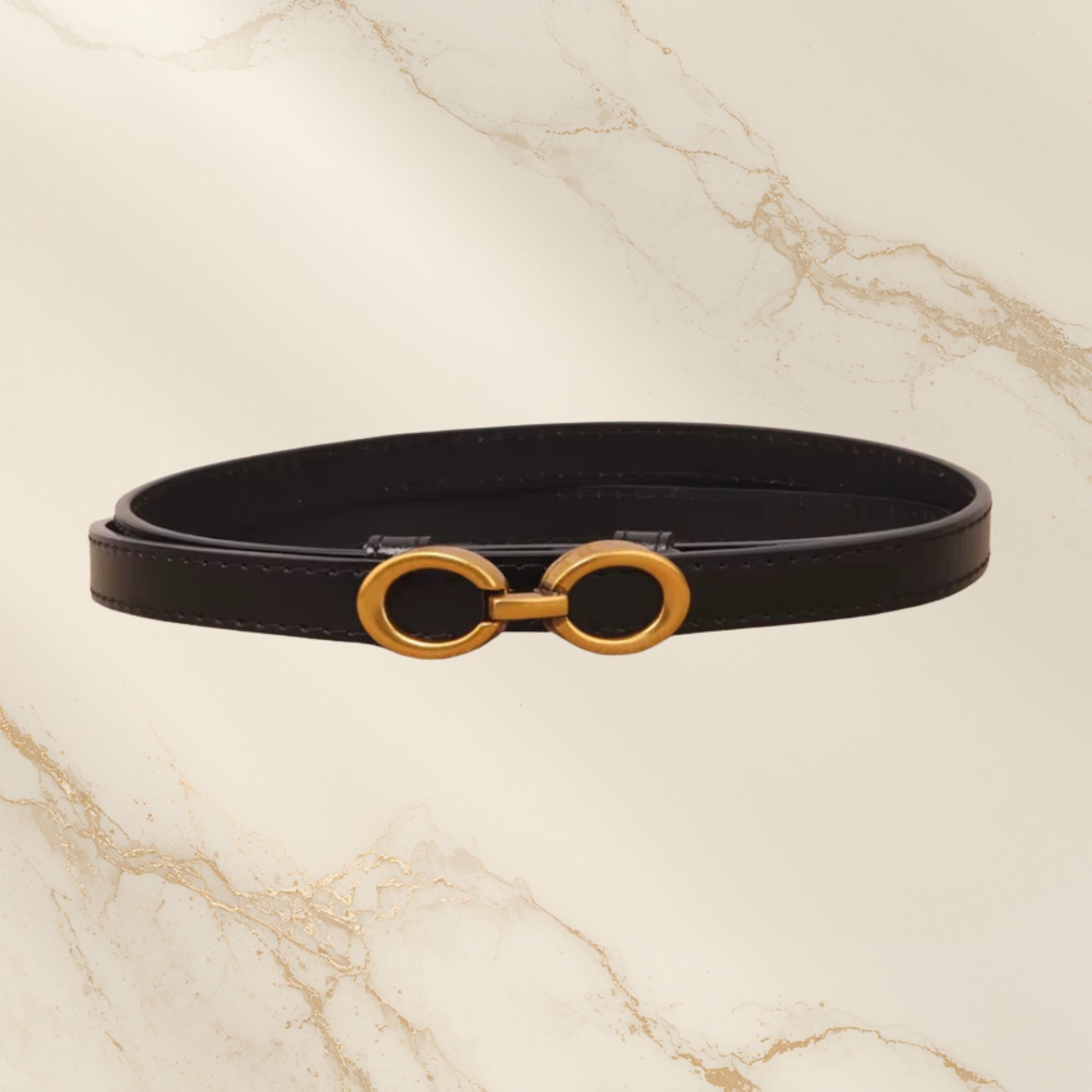 Aura Infinity Genuine Leather Belt for Dresses & Jeans - Women Skinny Cowhide Adjustable Waist Strap 1.4cm Thin Dress Belt Black Caramel Red
