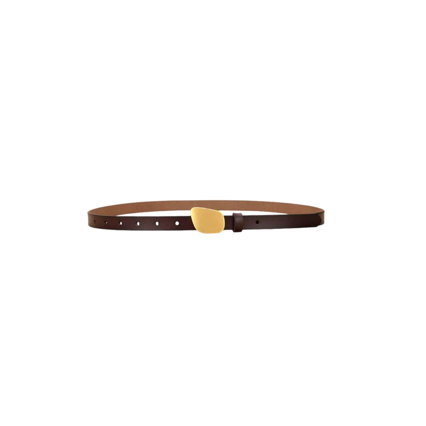 Brown belt with a gold buckle on a white background