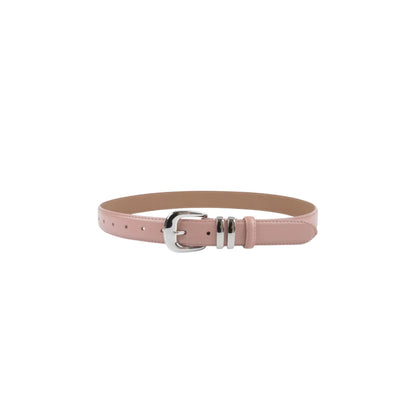 Pink belt with silver buckle on a white background