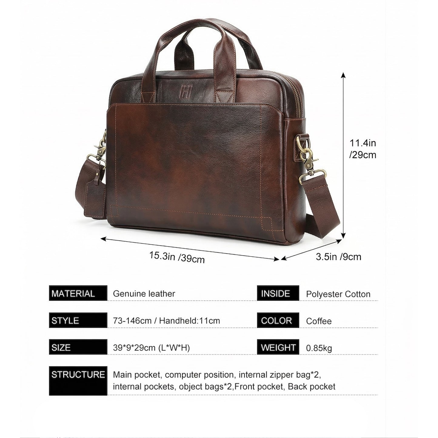 The Hideclusive Premium Men's Executive Leather Briefcase | Laptop Messenger Bag & Office Handbag