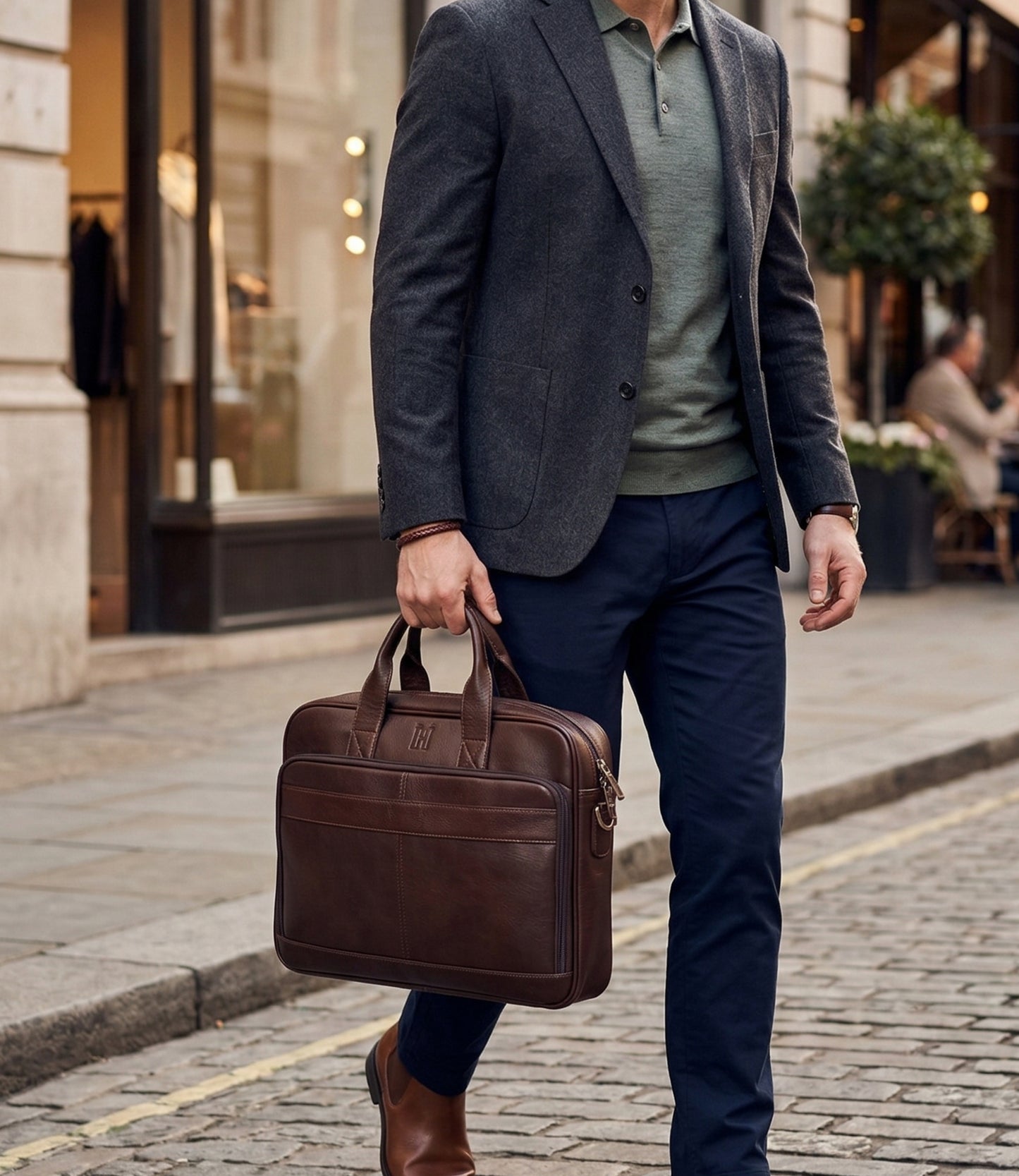 The Executive Genuine Leather Briefcase by Hideclusive | Men's Genuine Leather Briefcase | Premium Laptop Messenger Bag & Travel Portfolio | Coffee | Hideclusive